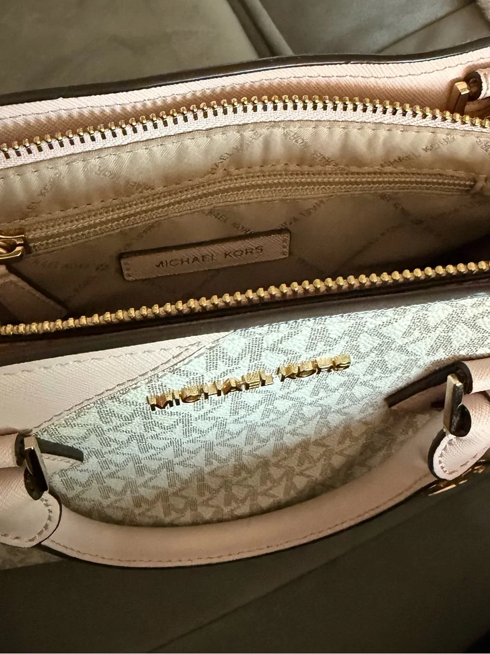 Michael Kors Blush Pink and Beige Logo Satchel